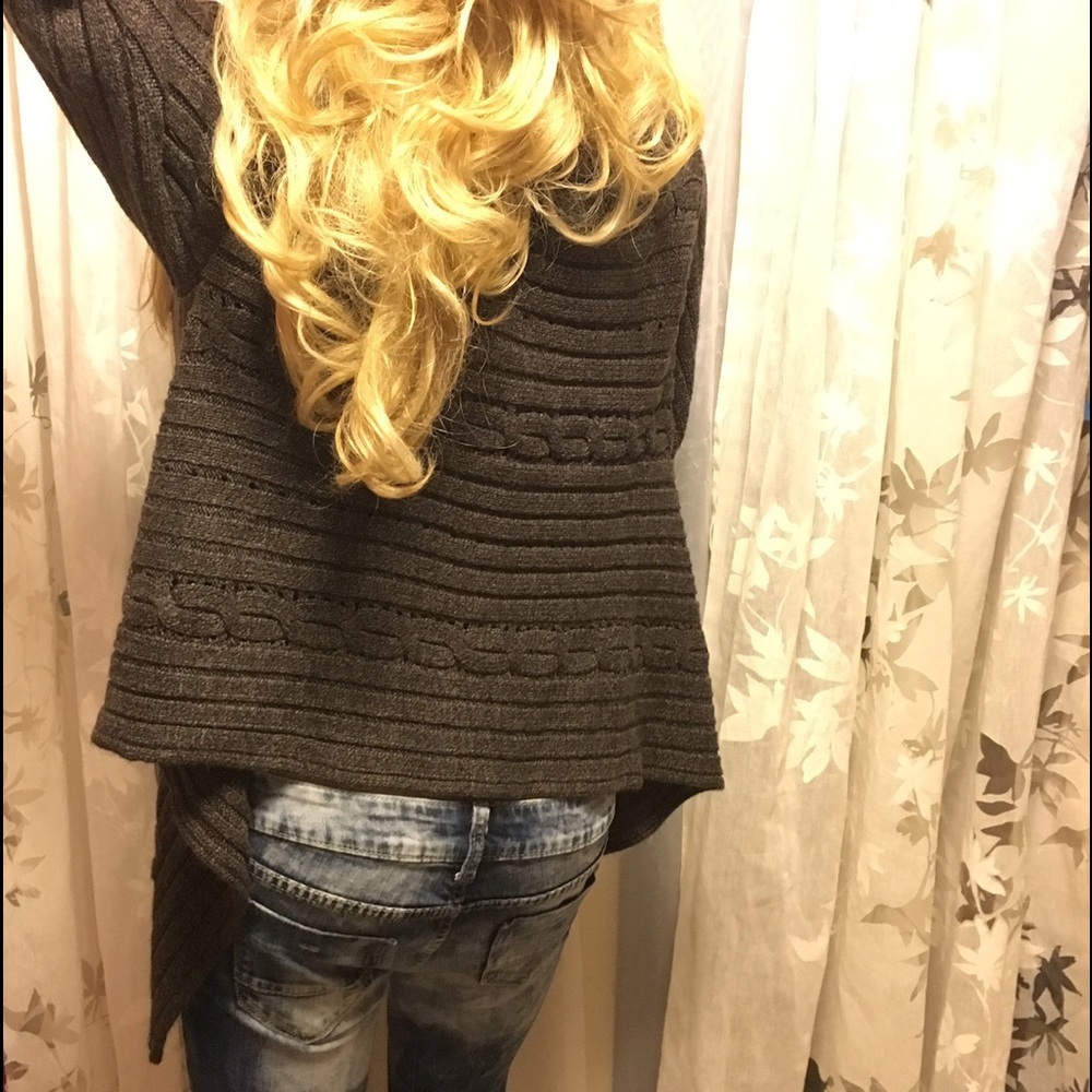Faded Glory Charcoal Cable Knit Asymmetrical Cardigan Sweater | Layer | Size M - Picture 4 of 4